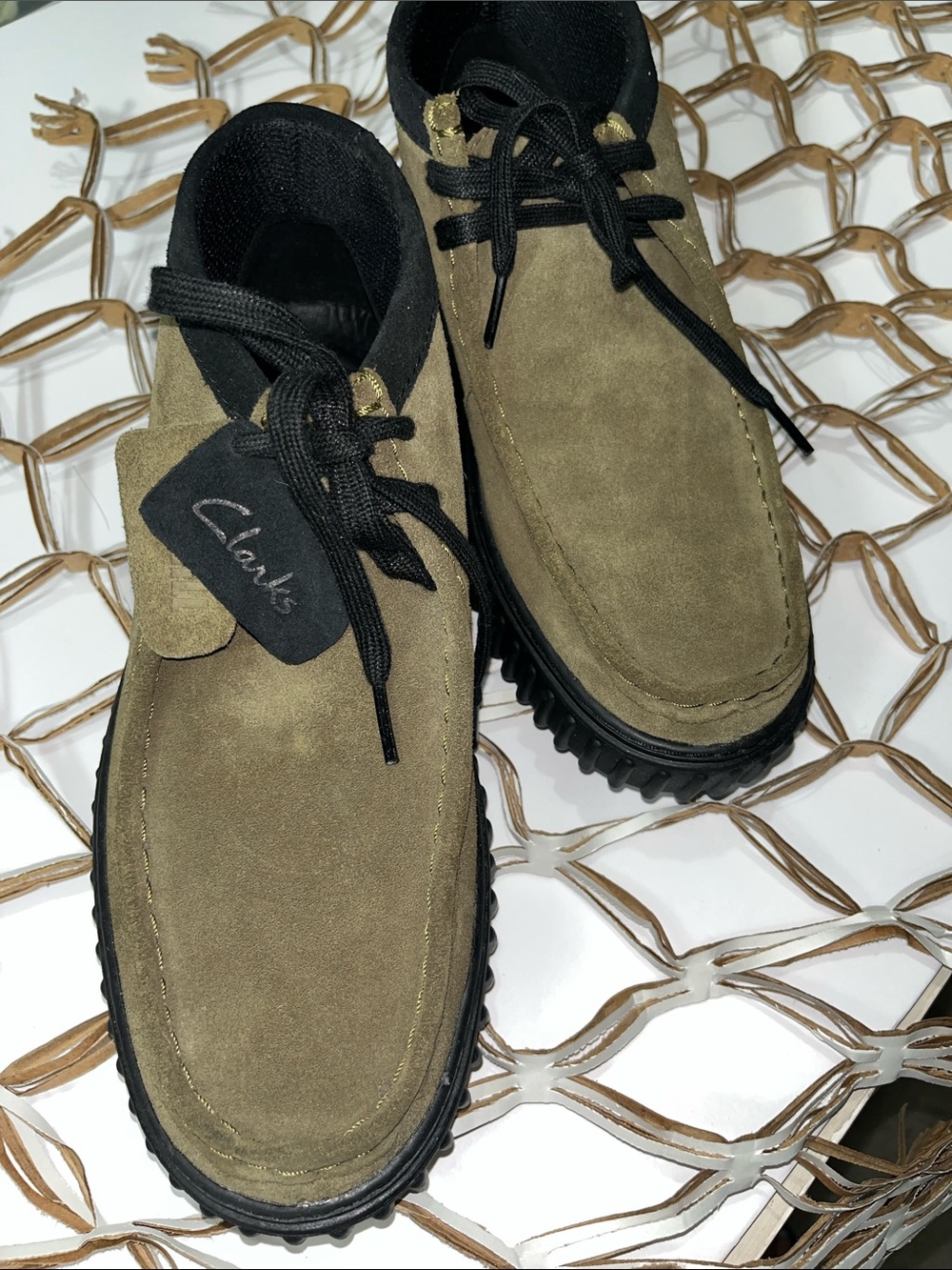 Clarks Men’s Olive Suede Chukka Boots with Black Trim
